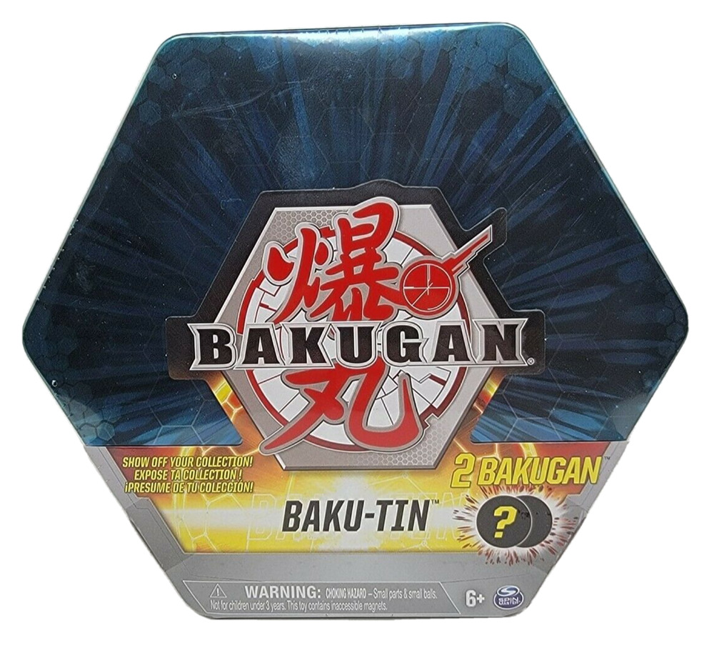 Bakugan Baku-Tin Blue Hexagon Storage Case with 2 Bakugan Figures – New & Sealed